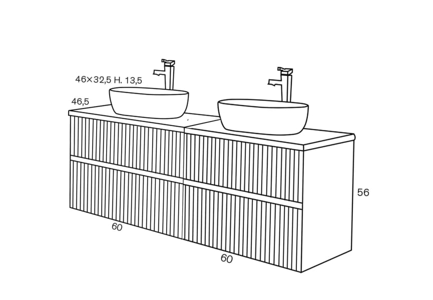 Conjunto mueble de baño con lavabo sobre encimera Etna Sanchís croquis 5