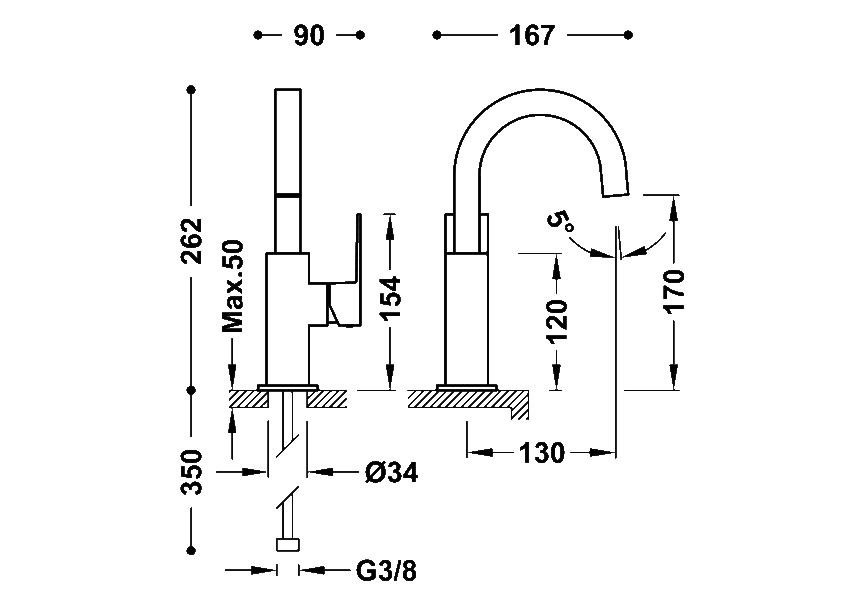 Grifo de lavabo Cuadro Tres croquis 2