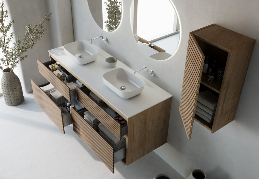 Mueble de baño con encimera solid surface Alpes 9 Bruntec detalle 2