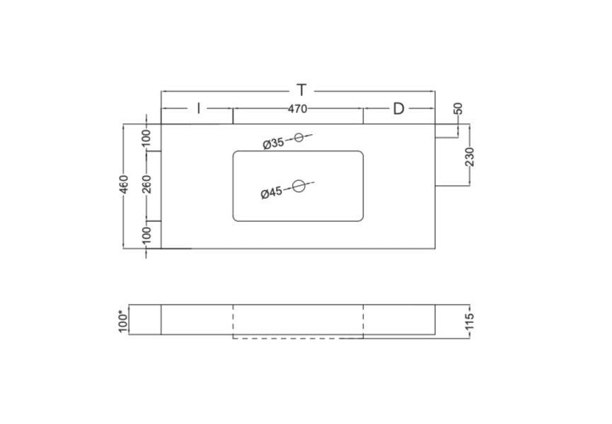 Lavabo suspendido Ambar Coycama croquis 4