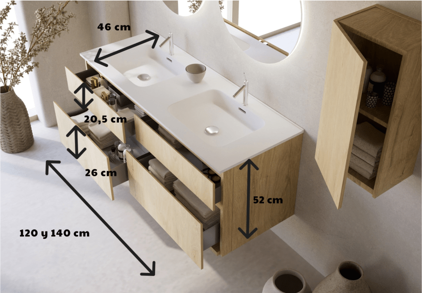 Conjunto de mueble de baño de madera maciza Alpes 6 Bruntec croquis 4