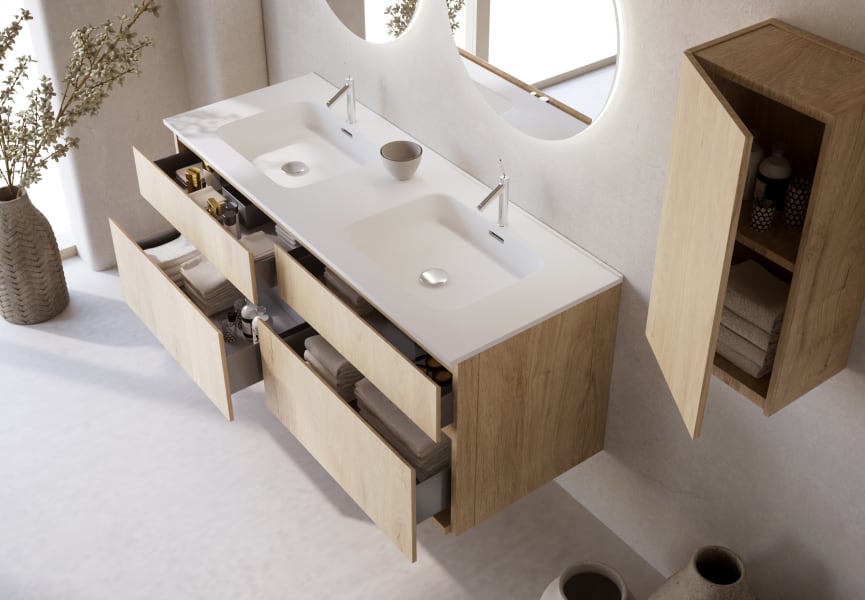 Conjunto de mueble de baño de madera maciza Alpes 6 Bruntec detalle 2