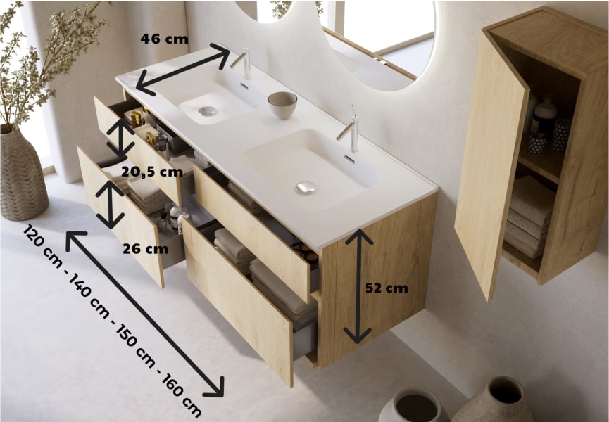 Conjunto de mueble de baño de madera maciza Alpes 7 Bruntec croquis 5