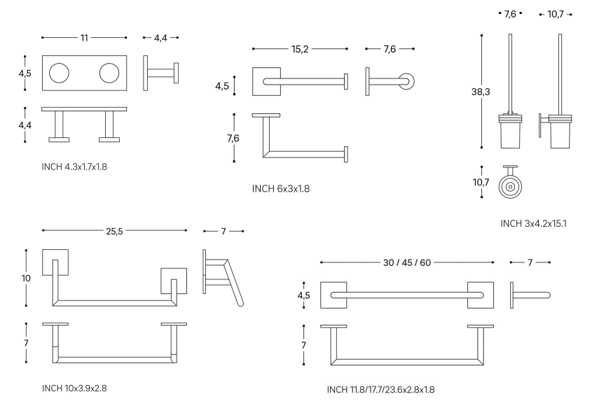 Conjunto de accesorios de baño Stick Cosmic croquis 6