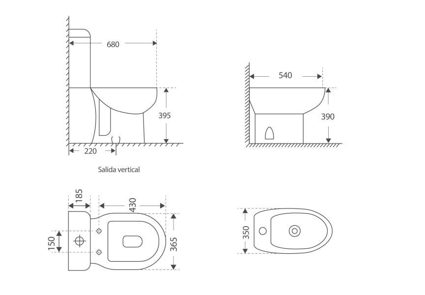 Pack Inodoro + bidé New Bolonia de Bruntec croquis 4