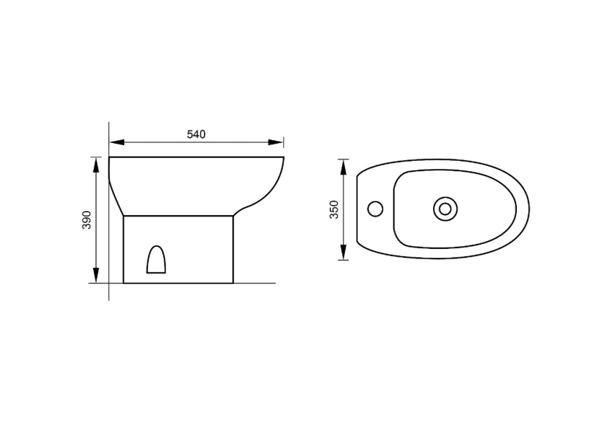 Pack inodoro a suelo + cisterna + bidé a suelo New Bolonia de Bruntec croquis 1