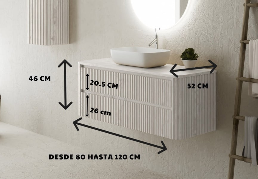Mueble de baño con encimera de madera maciza Baviera Bruntec croquis 5