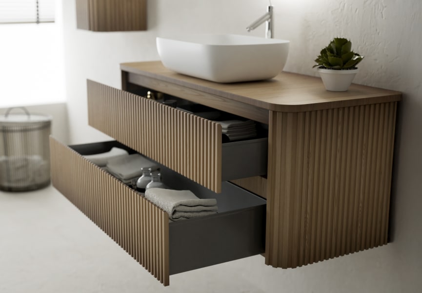 Mueble de baño con encimera de madera maciza Baviera Bruntec detalle 6