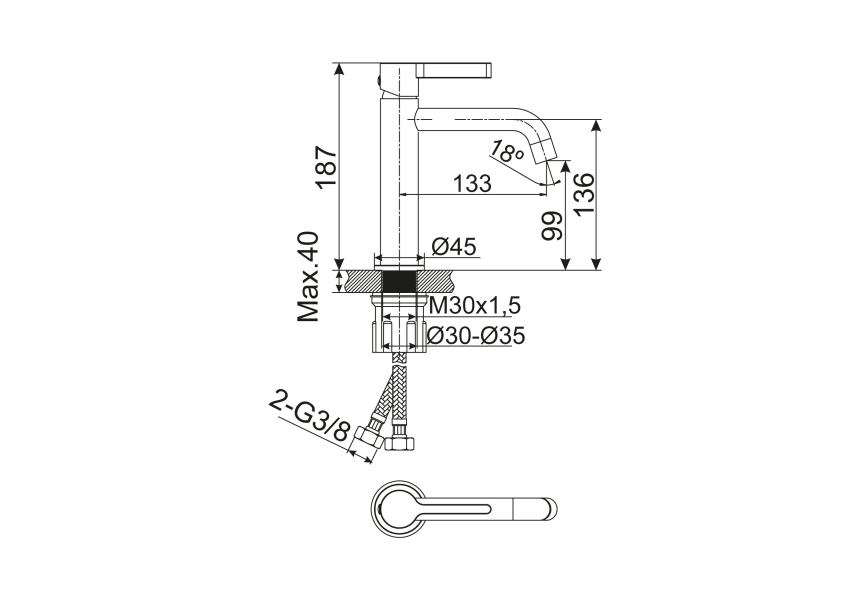 Grifo de lavabo Bambú de Lluvibath croquis 5