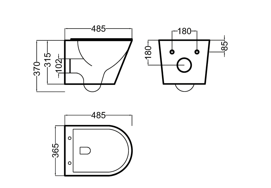 Pack inodoro suspendido + cisterna empotrada Lisboa Bruntec croquis 5