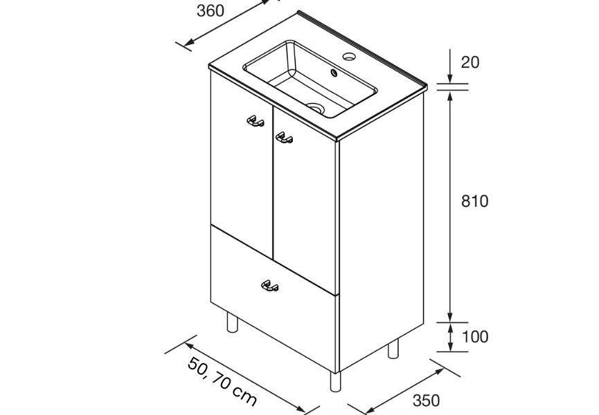 Conjunto mueble de baño fondo reducido 35 cm Inara Salgar croquis 5