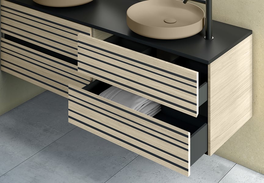 Mueble de baño con encimera de microtec negra Kora Bruntec detalle 2