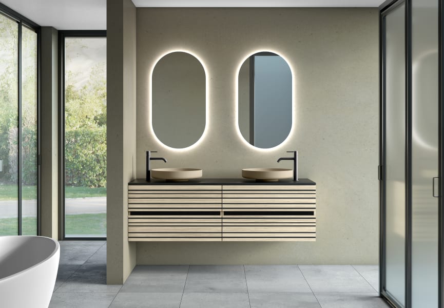 Mueble de baño con encimera de microtec negra Kora Bruntec principal 1