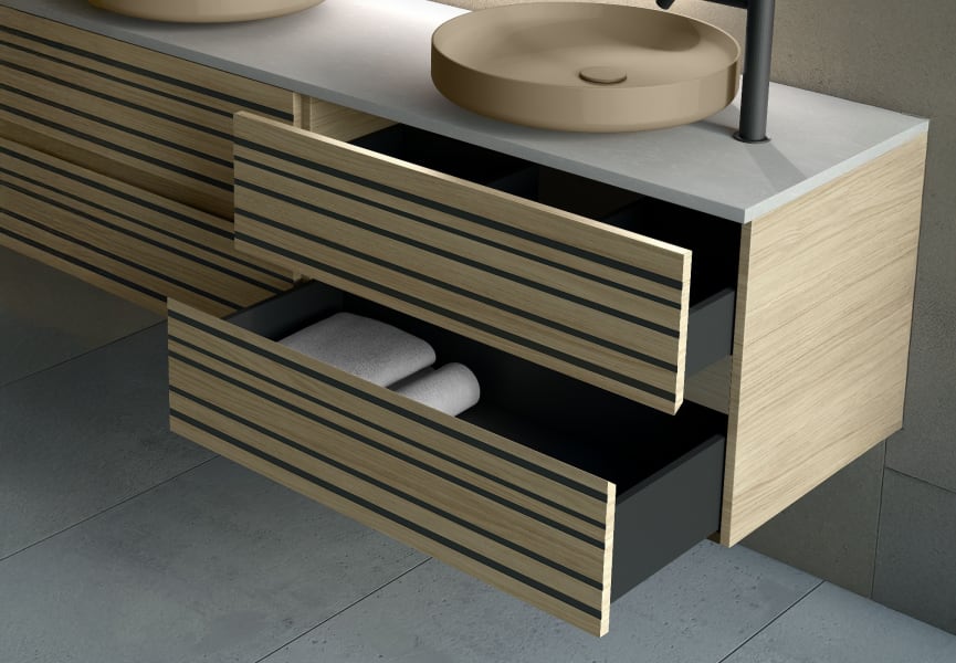 Mueble de baño con encimera de microtec negra Kora Bruntec detalle 3