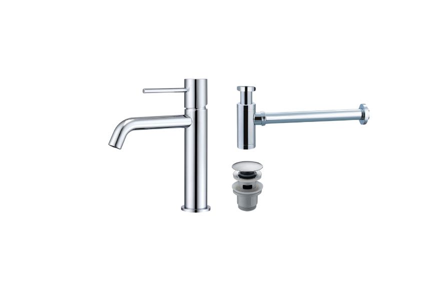 Pack Grifo de lavabo Monza + Válvula click-clack + Sifón visto redondo de Imex principal 0