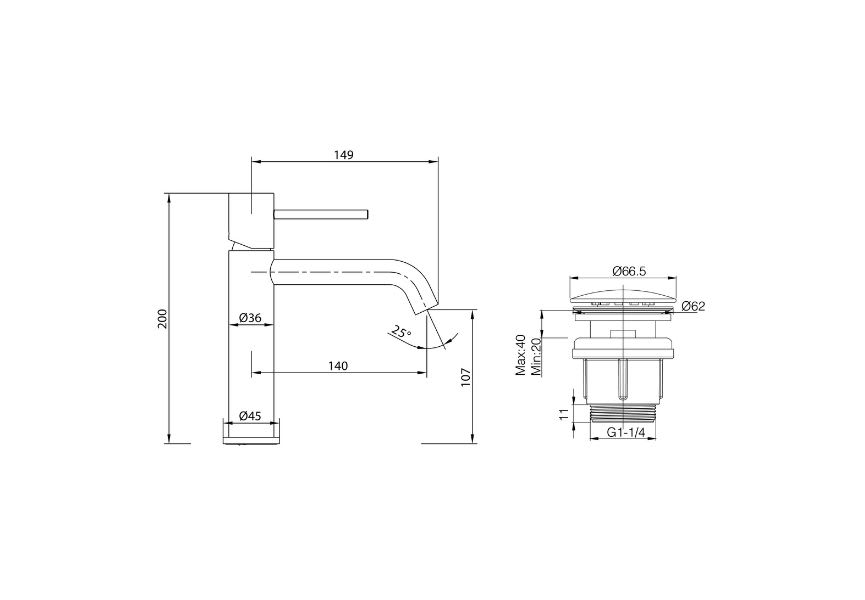 Pack Grifo de lavabo Monza + Válvula click-clack + Sifón visto redondo de Imex croquis 5