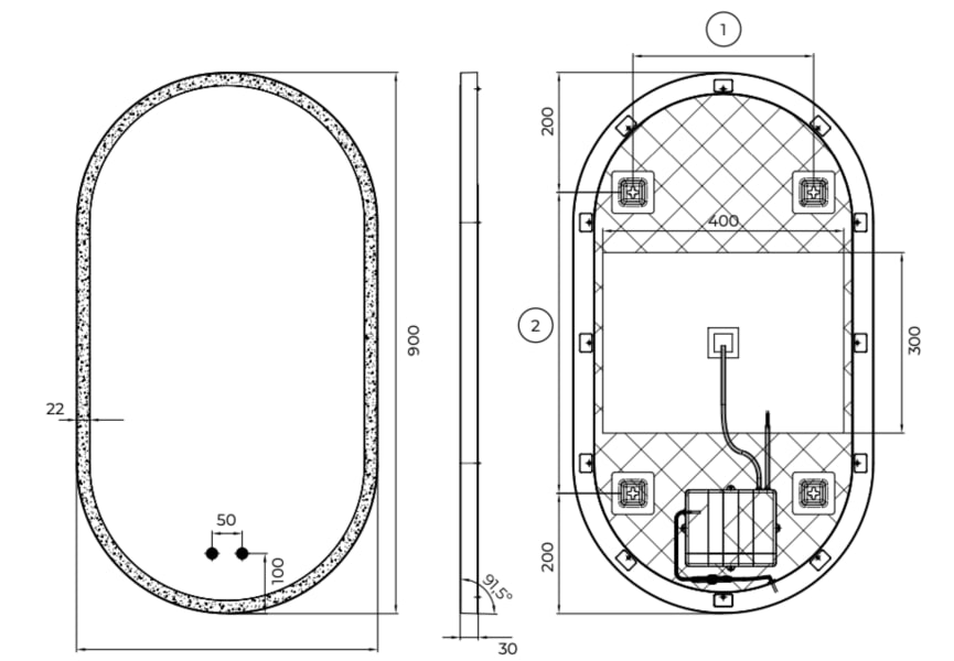 Espejo de baño con luz LED Canadá Ledimex croquis 9
