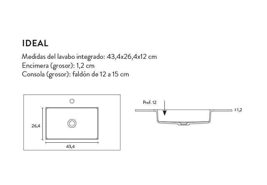 Lavabo encastrado Ideal Bruntec croquis 2