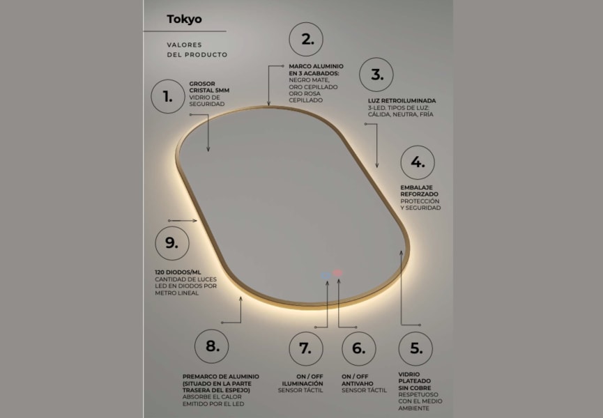 Espejo de baño con luz LED Tokyo Ledimex detalle 6