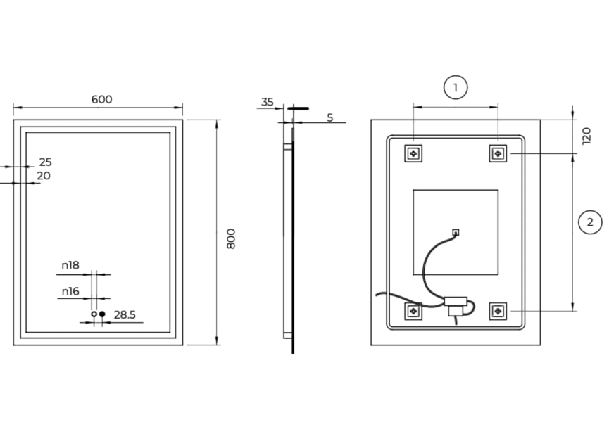Espejo de baño con luz LED Holanda Ledimex croquis 11