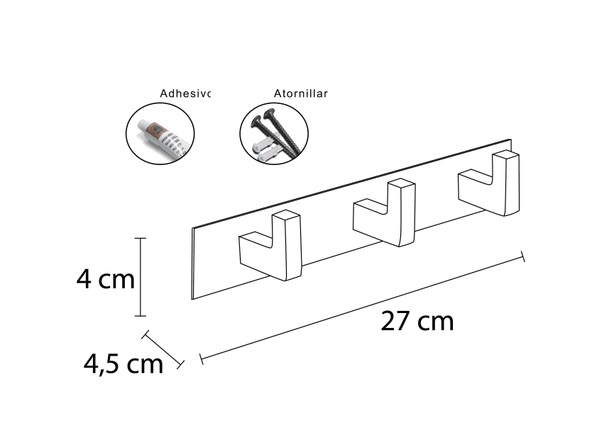 Percha triple Glass Mediterránea de Baño croquis 1