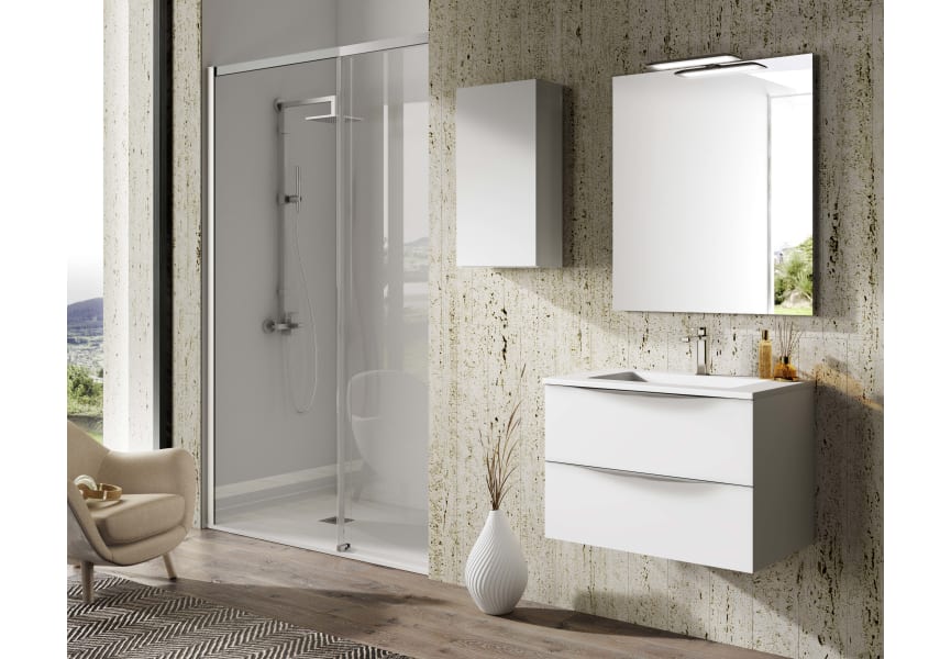 Mueble con lavabo encastrado con 2 cajones y tiradores para baño con MDF de  120 cm Landes Coycama