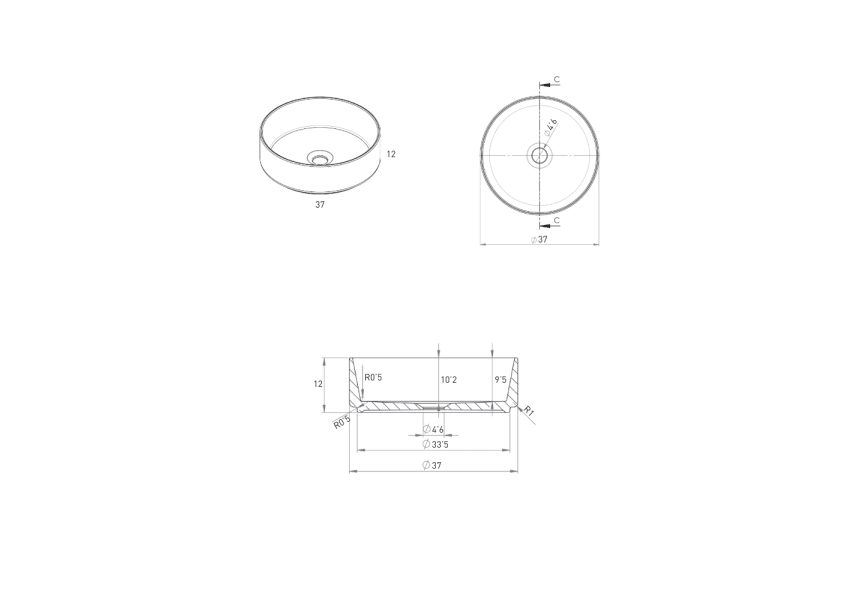 Lavabo sobre encimera Colors Visobath croquis 10