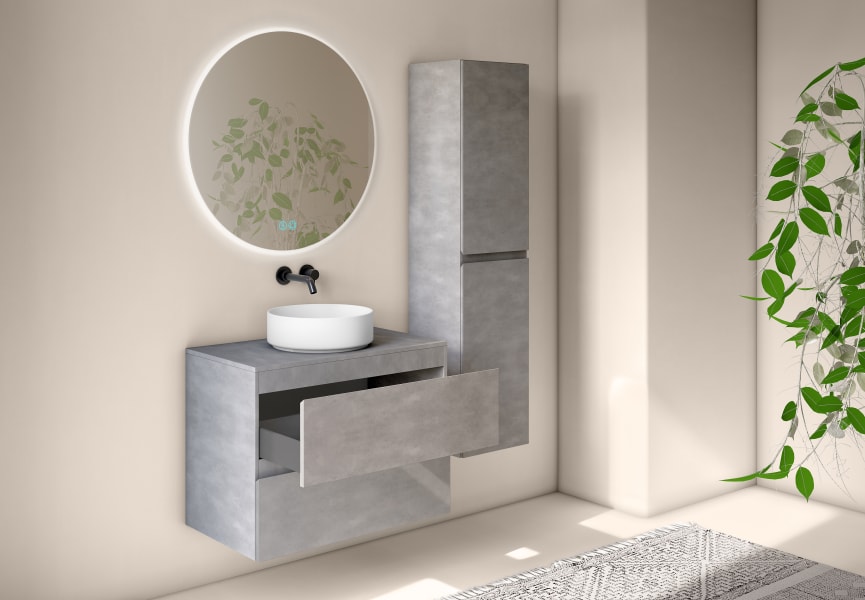Mueble de baño con encimera de madera Roma Bruntec detalle 15