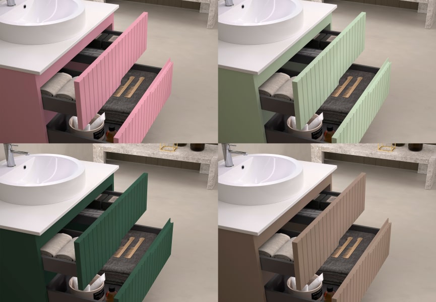 Mueble de baño con encimera piedra compactada blanca Ebi Bruntec colores detalle 10