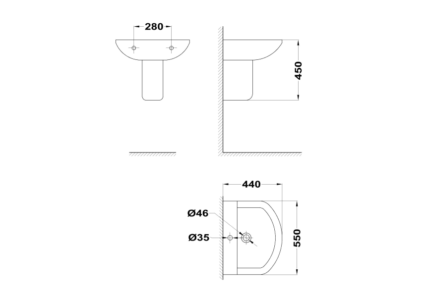 Lavabo con semipedestal Strohm Teka croquis 1
