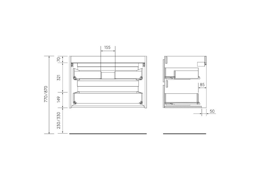 Conjunto mueble de baño Bequia Salgar croquis 15