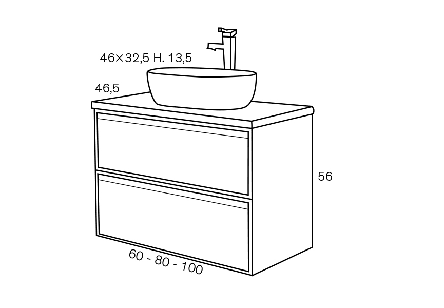 Conjunto mueble de baño con encimera de madera  Zama Sanchís croquis 2