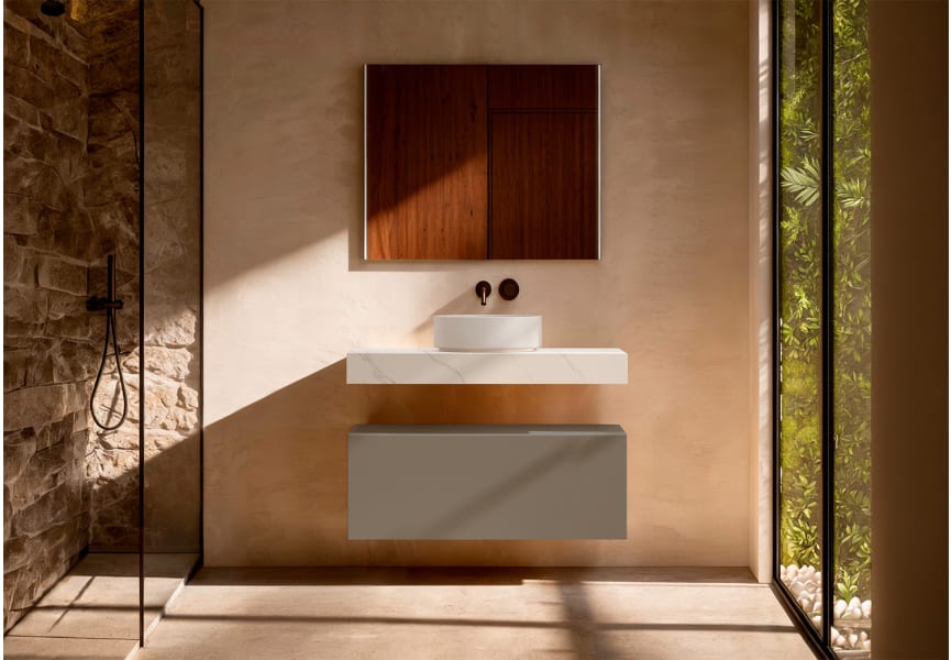 Mueble de baño con encimera HPL resina 10 cm acabado marmoleado Cala con cajonera Nomad Visobath principal 9