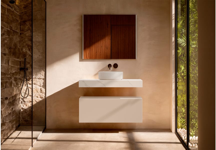 Mueble de baño con encimera HPL resina 10 cm acabado marmoleado Cala con cajonera Nomad Visobath principal 5
