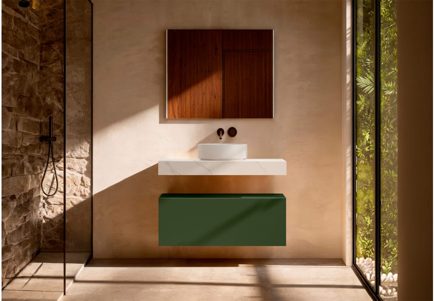 Mueble de baño con encimera HPL resina 10 cm acabado marmoleado Cala con cajonera Nomad Visobath principal 10
