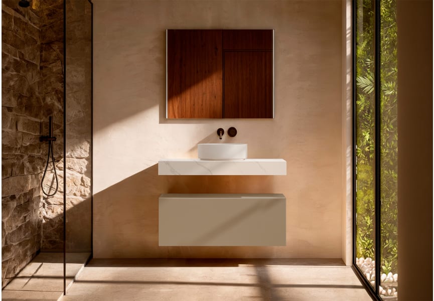 Mueble de baño con encimera HPL resina 10 cm acabado marmoleado Cala con cajonera Nomad Visobath principal 8