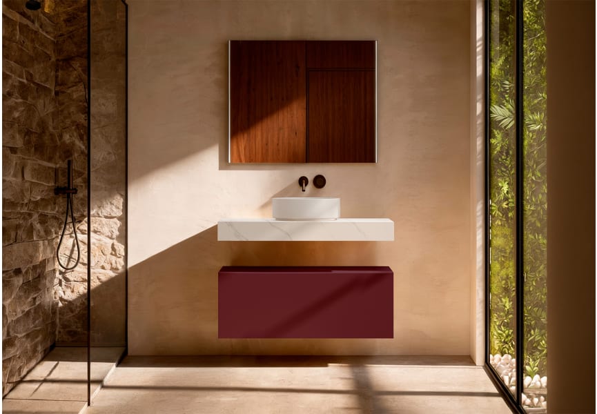 Mueble de baño con encimera HPL resina 10 cm acabado marmoleado Cala con cajonera Nomad Visobath principal 11