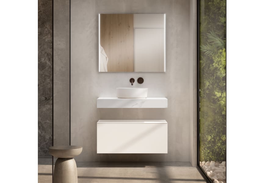 Mueble de baño con encimera de madera 10 cm de altura en color marmoleado Cala con cajonera Nomad Visobath principal 3