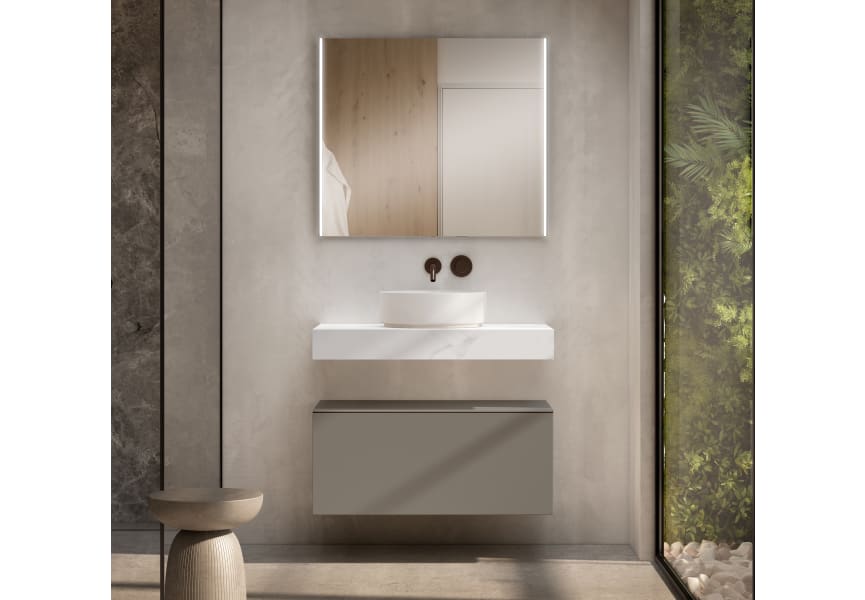 Mueble de baño con encimera de madera 10 cm de altura en color marmoleado Cala con cajonera Nomad Visobath principal 4