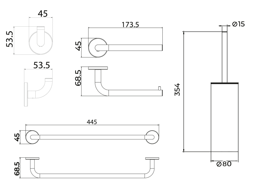Conjunto de accesorios de baño Pure Medimex croquis 11