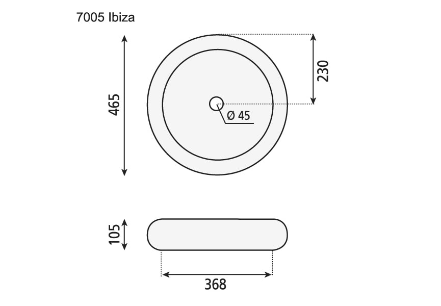 Lavabo sobre encimera Ibiza Bruntec croquis 2