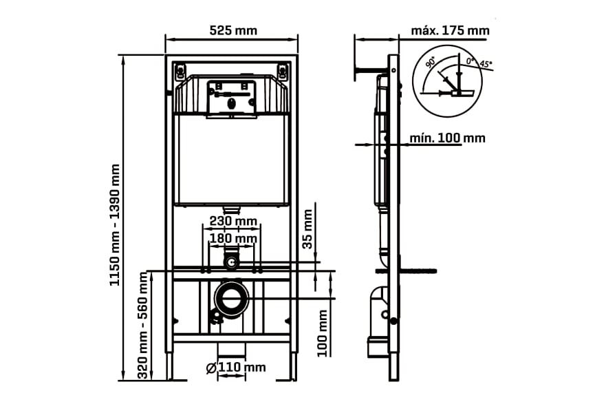 Pack inodoro suspendido + cisterna empotrada Lisboa Bruntec croquis 5