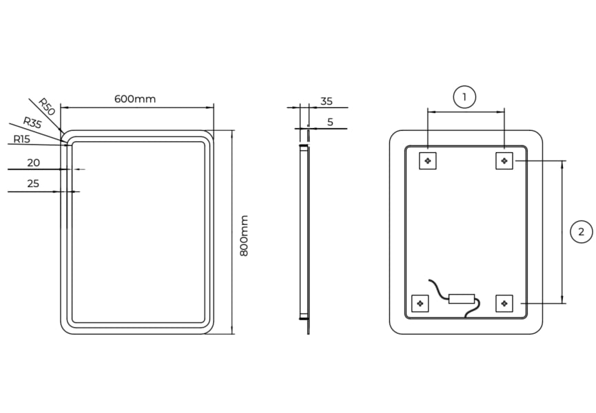 Espejo de baño con luz LED Austria Ledimex croquis 13