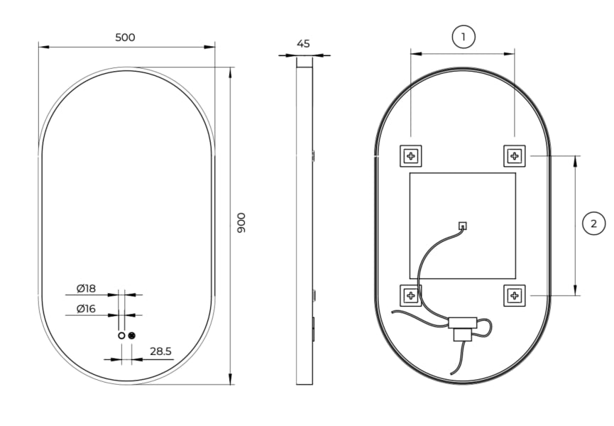Espejo de baño con luz LED Río Ledimex croquis 7