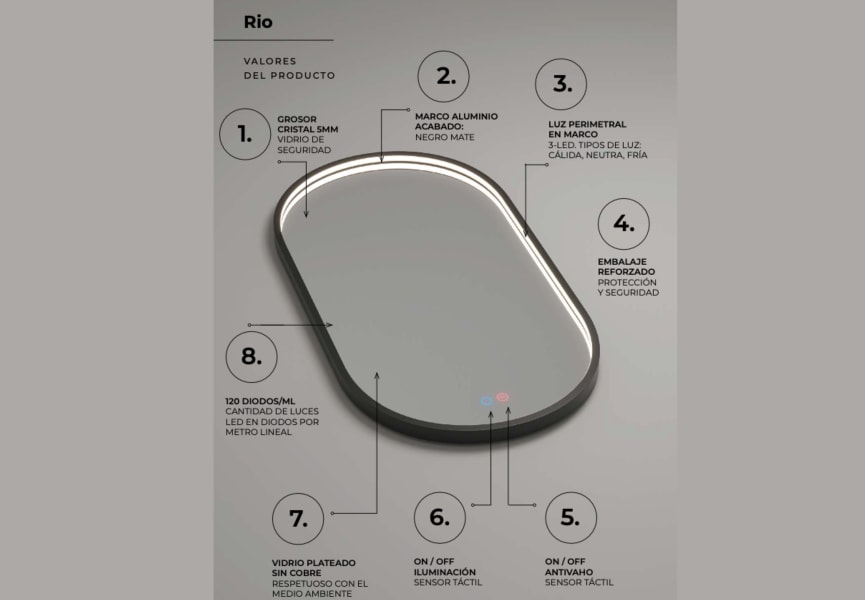 Espejo de baño con luz LED Río Ledimex detalle 4