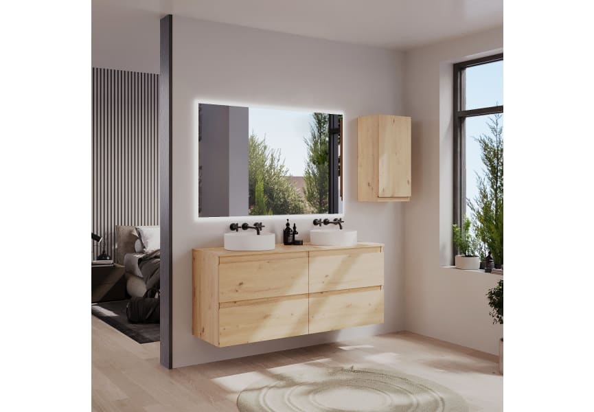 Mueble de baño Roma 140 cm 4 cajones con tapa de madera Bruntec