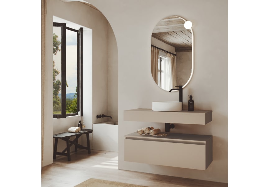 Conjunto mueble de baño MDF lacado con encimera de madera Vilma Bruntec principal 0