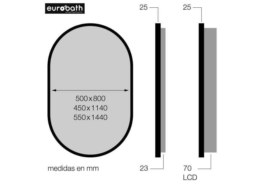 Espejo de baño con luz LED Córcega de Eurobath croquis 14