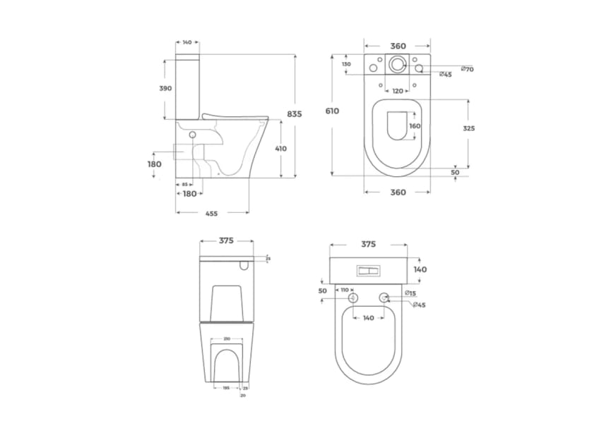 Inodoro compacto Bolonia Fossil Natura croquis 3