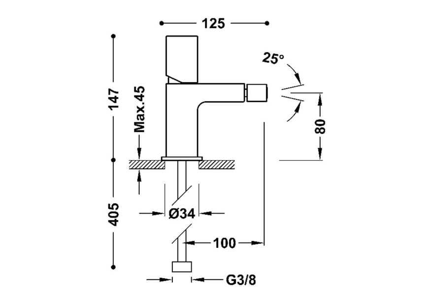 Grifo de bidé Loft Tres croquis 1